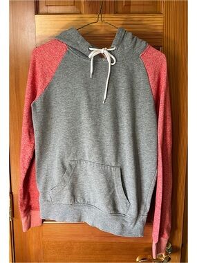 Zine Clothing Gray Hoodie with Coral Raglan Sleeves